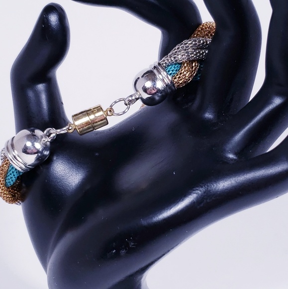 Chain Snake Braided Bracelet Silver Gold Blue - Picture 3 of 5